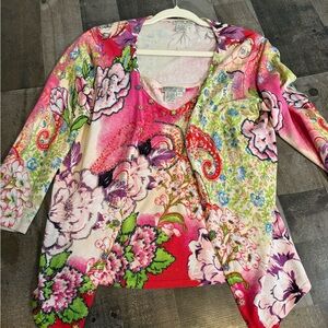 Alberto Makali Y2K Floral Beaded Twin Set Tank Cardigan Large